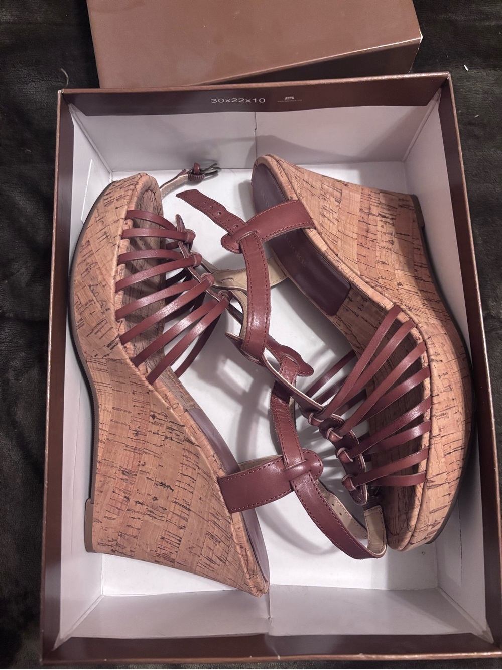 Audrey Brooke Brown Cork Wedge Strappy Sandals